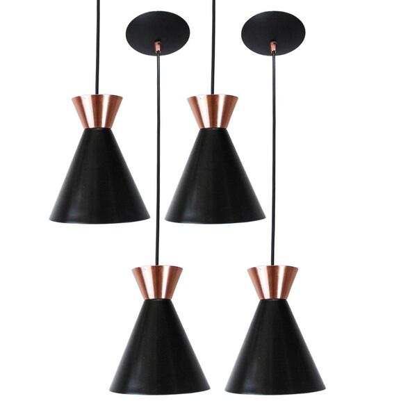 Kit 4 Pendente Sinus 4001 Preto  C/ Cobre/1