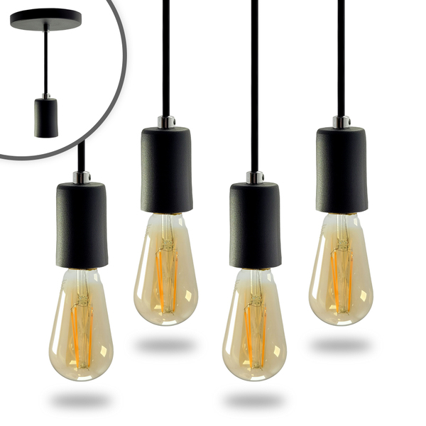 Kit 4 Pendente Soquete Copinho E27 Preto + Led St64
