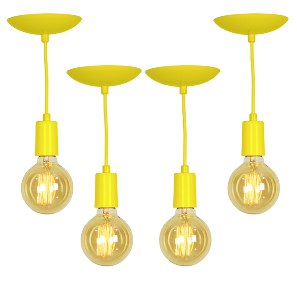 Kit 4 Pendente Tubo Cilindro Alumínio Amarelo Fio 1.20m