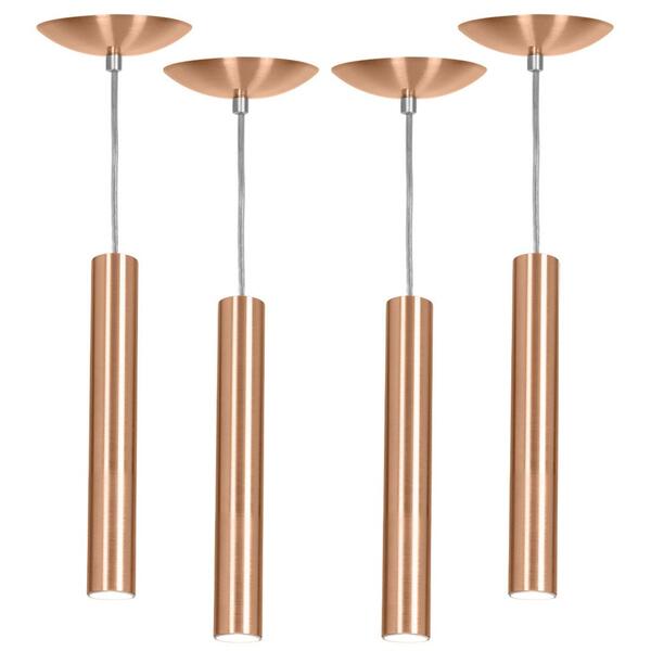 Kit 4 Pendente Tubo Cilindro Alumínio Cobre 30cm + Led 6k