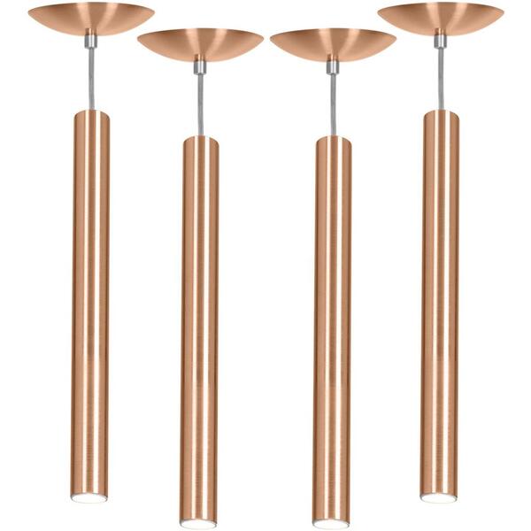 Kit 4 Pendente Tubo Cilindro Alumínio Cobre 50cm + Led 3k