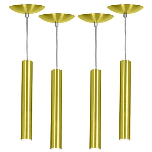 Kit 4 Pendente Tubo Cilindro Alumínio Dourado 30cm + Led 3k