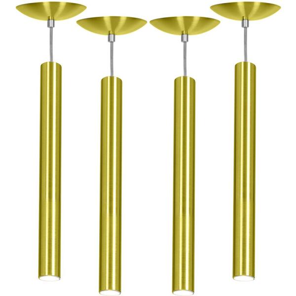 Kit 4 Pendente Tubo Cilindro Alumínio Dourado 50cm + Led 3k