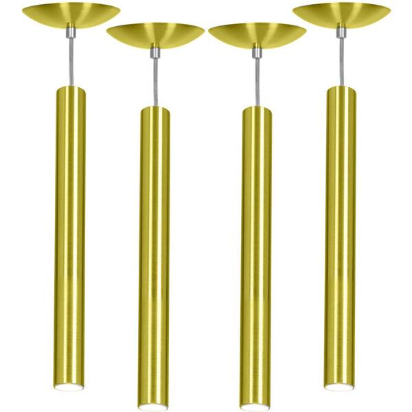 Kit 4 Pendente Tubo Cilindro Alumínio Dourado 50cm + Led 6k