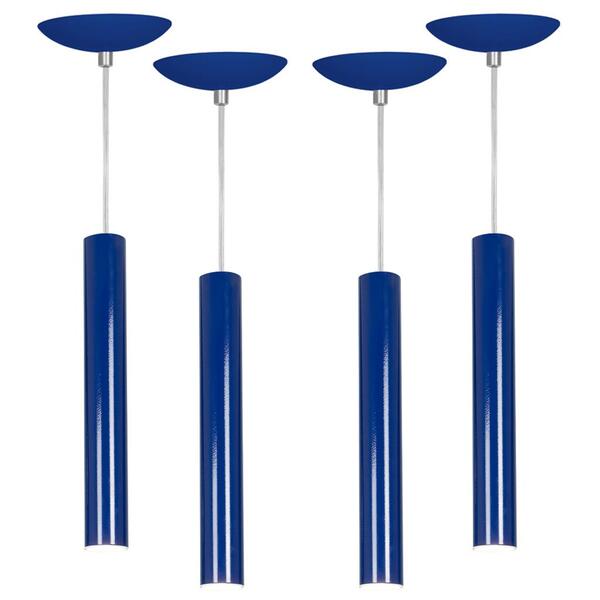 Kit 4 Pendente Tubo Cilindro Azul 30cm + Led 3k
