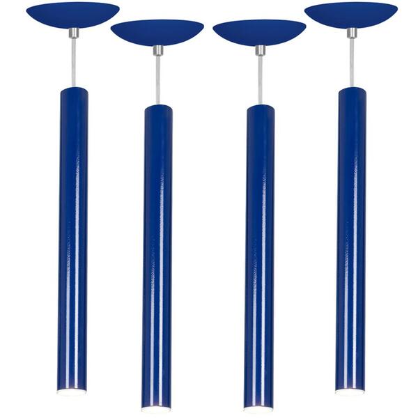 Kit 4 Pendente Tubo Cilindro Azul 50cm + Led 6k
