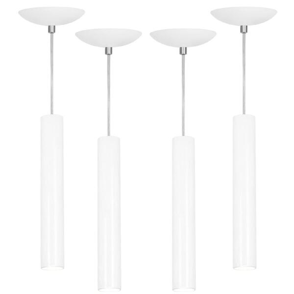Kit 4 Pendente Tubo Cilindro Branco 30cm + Led 3k