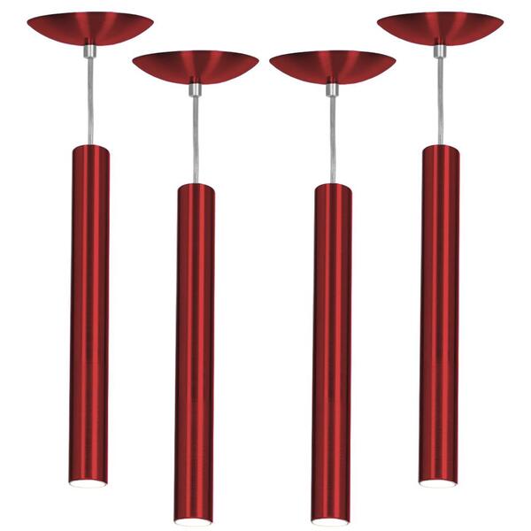 Kit 4 Pendente Tubo Cilindro Cereja 40cm + Led 6k