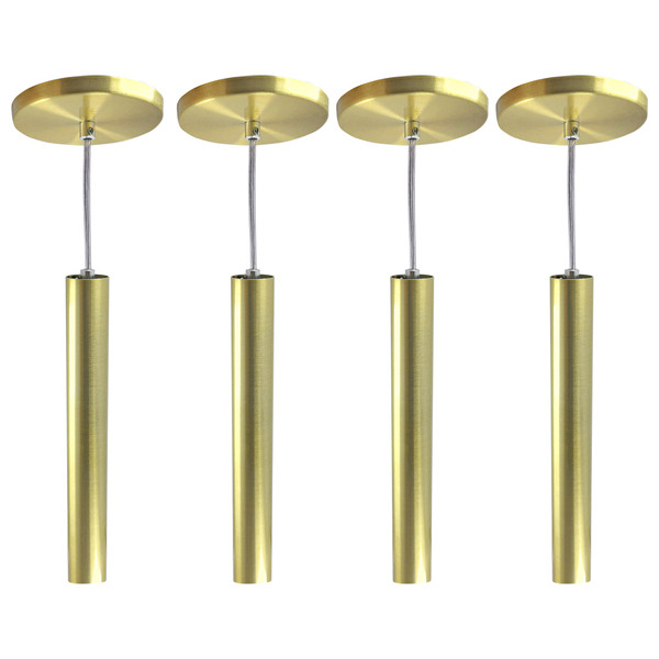 Kit 4 Pendente Tubo Dourado 30cm Cabo Cristal + Led Lâmpada:b