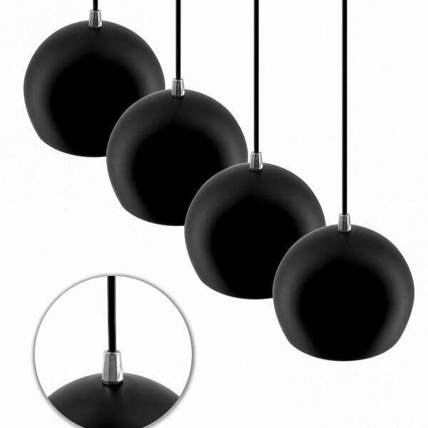 Kit 4 Pendentes Bola Preto Acabamentos Cromado