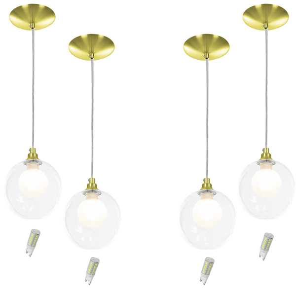 Kit 4 Pendentes Harmony Bolinha Dourado + Lampada G9 6000k