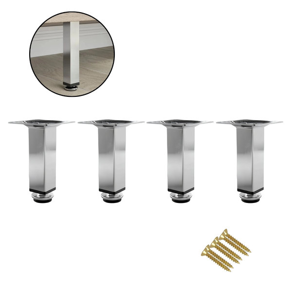Kit 4 Pés Para Móveis Regulável Quadrado Cromado 20cm