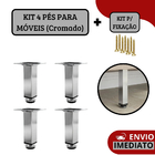 Kit 4 Pés Para Móveis Regulável Quadrado Cromado 20cm