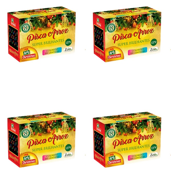 Kit 4 Pisca Pisca Arroz 100 Lãmpadas Colorido - 127v