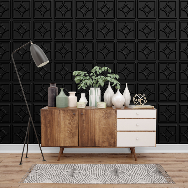 Kit 4 Placas 3d Pvc Preto Decoração Revestimento Premium De P