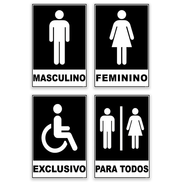 Kit 4 Placas Banheiro Masculino Feminino Cadeirante 20x15cm