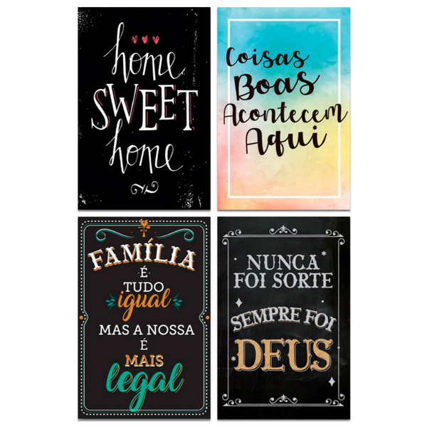Kit 4 Placas Decorativas Frases Família Deus Home Sweet Home