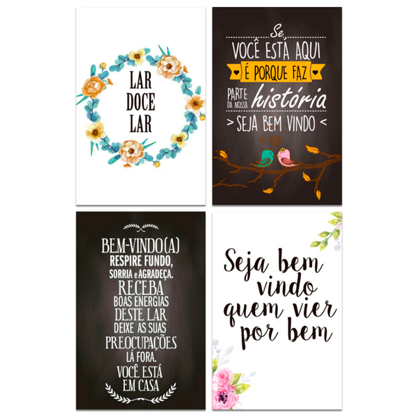 Kit 4 Placas Decorativas Frases Lar Casa Seja Bem Vindo
