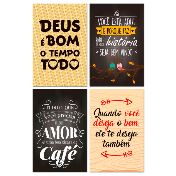 Kit 4 Placas Decorativas Frases Mdf Motivacionais 20x13 Cm