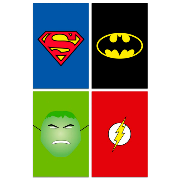 Kit 4 Placas Decorativas Geek Super Heróis Nerd