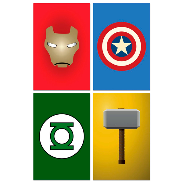 Kit 4 Placas Decorativas Super Heróis Geek Nerd