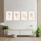 Kit 4 Plaquinhas Decorativa Adesivada Flores Minimalista