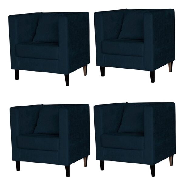 Kit 4 Poltrona Decorativa Estela Suede Azul Marinho