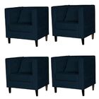 Kit 4 Poltrona Decorativa Recepção Brunna Suede Azul Marinho