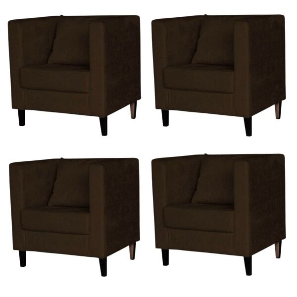 Kit 4 Poltrona Decorativa Recepção Estela Suede Marrom
