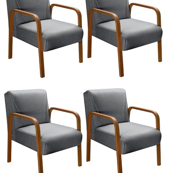 Kit 4 Poltronas Anita Conjunto Cadeiras Moderna Braço Madeira
