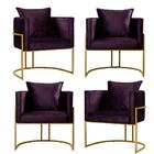 Kit 4 Poltronas Base De Metal Dourado Decorativas Luna Roxo