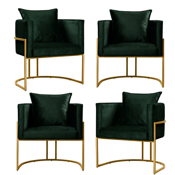 Kit 4 Poltronas Base De Metal Dourado Decorativas Luna Veludo