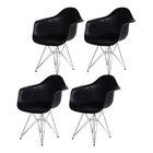 Kit 4 Poltronas Com Braço Base Cromada Eames Dkr  Preto/croma