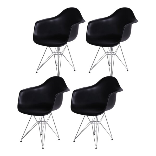 Kit 4 Poltronas Com Braço Base Cromada Eames Dkr  Preto/croma