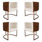 Kit 4 Poltronas Decorativa Cristal Base Bronze Veludo Bege/pu