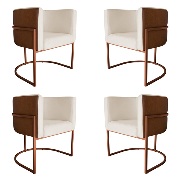 Kit 4 Poltronas Decorativa Cristal Base Bronze Veludo Bege/pu