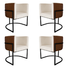 Kit 4 Poltronas Decorativa Cristal Base Preta Veludo Bege/pu