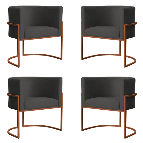 Kit 4 Poltronas Decorativa Luana Base Bronze Veludo Cinza - M