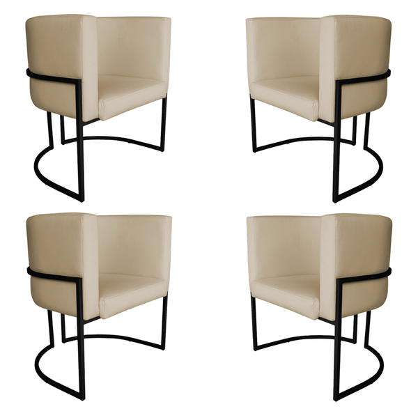 Kit 4 Poltronas Decorativa Luana Base Preta Pu Bege - Montana