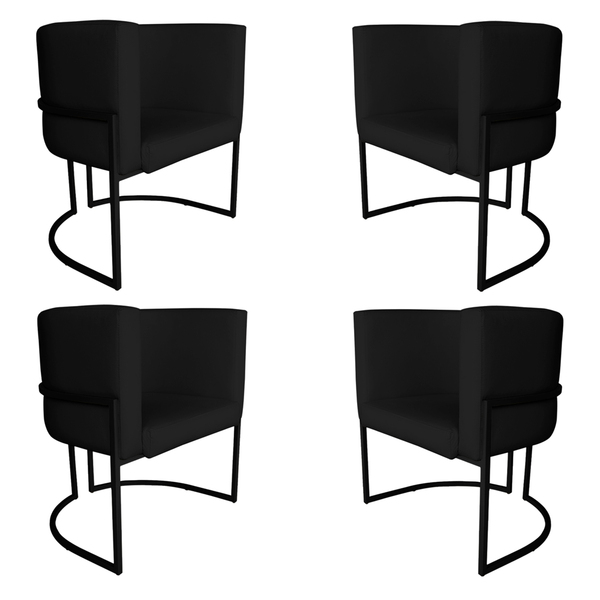 Kit 4 Poltronas Decorativa Luana Base Preta Pu Preto - Montan