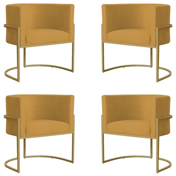 Kit 4 Poltronas Decorativa Sala De Estar Luana Base Gold Sued
