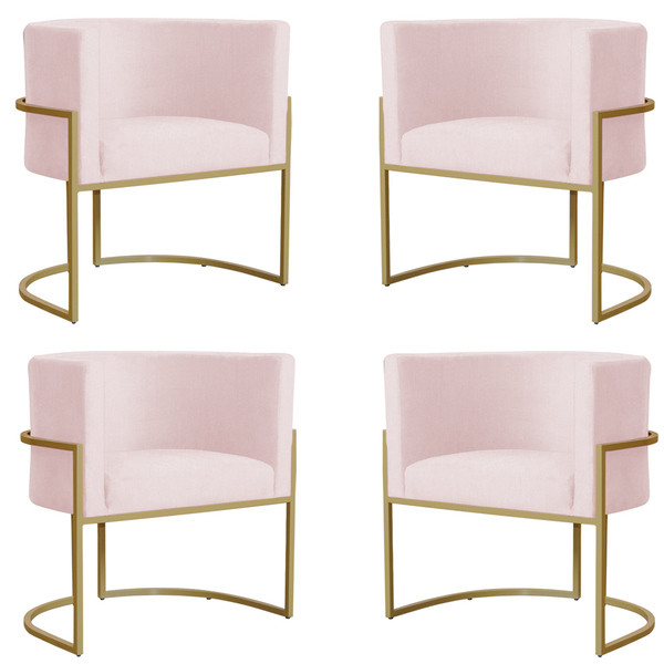 Kit 4 Poltronas Decorativa Sala De Estar Luana Base Gold Sued
