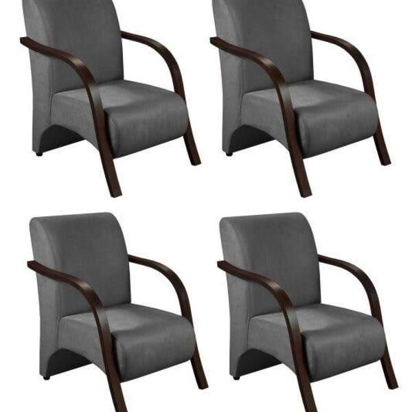 Kit 4 Poltronas Decorativas 1 Lugar Sevilha Braço Pé Madeira