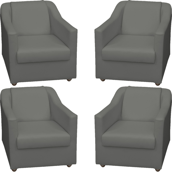 Kit 4 Poltronas Decorativas Para Sala Mila Corino Cinza Pé De
