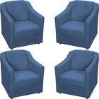 Kit 4 Poltronas Decorativas Para Sala Mila Suede Azul Marinho
