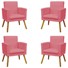 Kit 4 Poltronas Decorativas Reforçadas  Para Sala Nina Com Ba