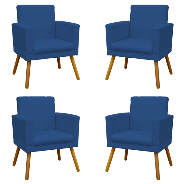 Kit 4 Poltronas Decorativas Reforçadas  Para Sala Nina Com Ba