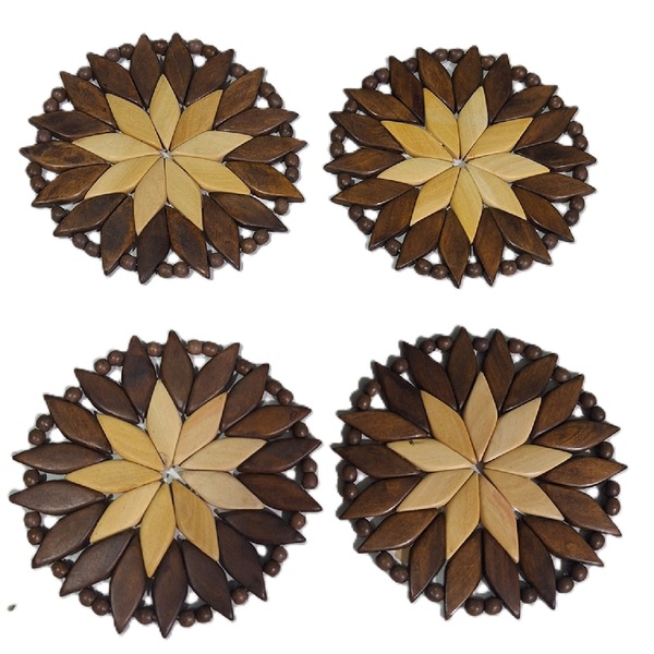 Kit 4 Porta Copos (descanso) Artesanal Redondo Marrom-marfim