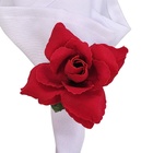 Kit 4 Porta Guardanapo Botão De Rosa Vermelho Toque Aveludado
