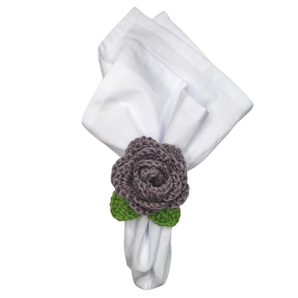 Kit 4 Porta Guardanapos Croche Botão Rosa Mimosa Cinza